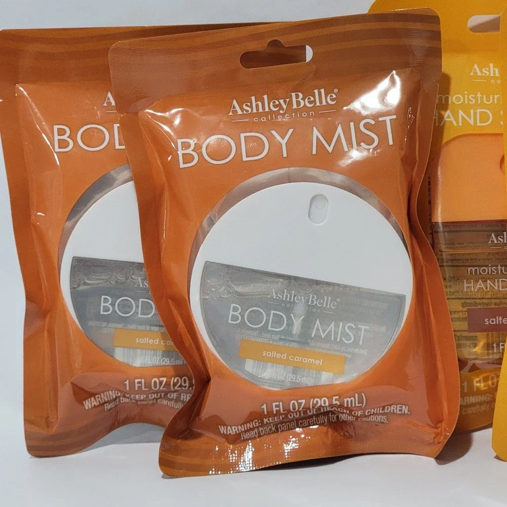 Ashley Belle Salted Caramel Body Mist & Hand Sanitizer Spray Lot 5pc Travel Size